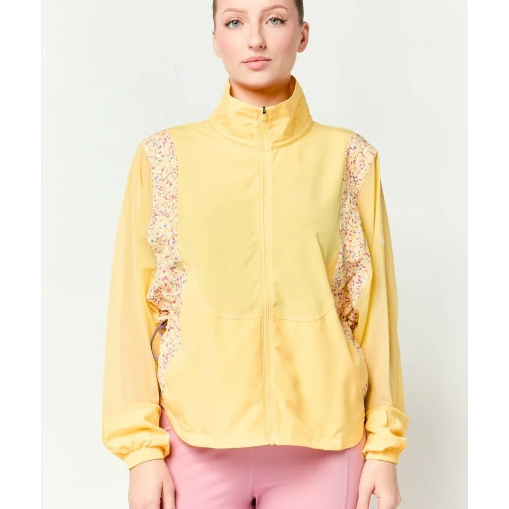 Nike Icon Clash Yellow Floral Packable Running Jacket Womens Medium Activewear